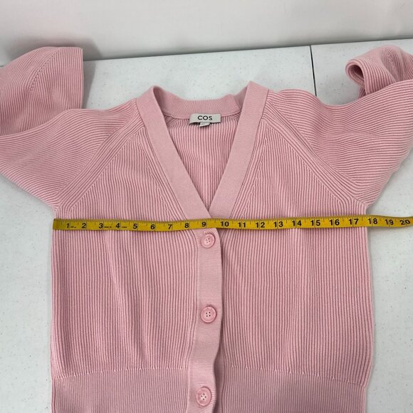 COS XS Pink Ribbed Cotton Cardigan Sweater Crop V-Neck Knit Minimalist - Picture 6 of 14